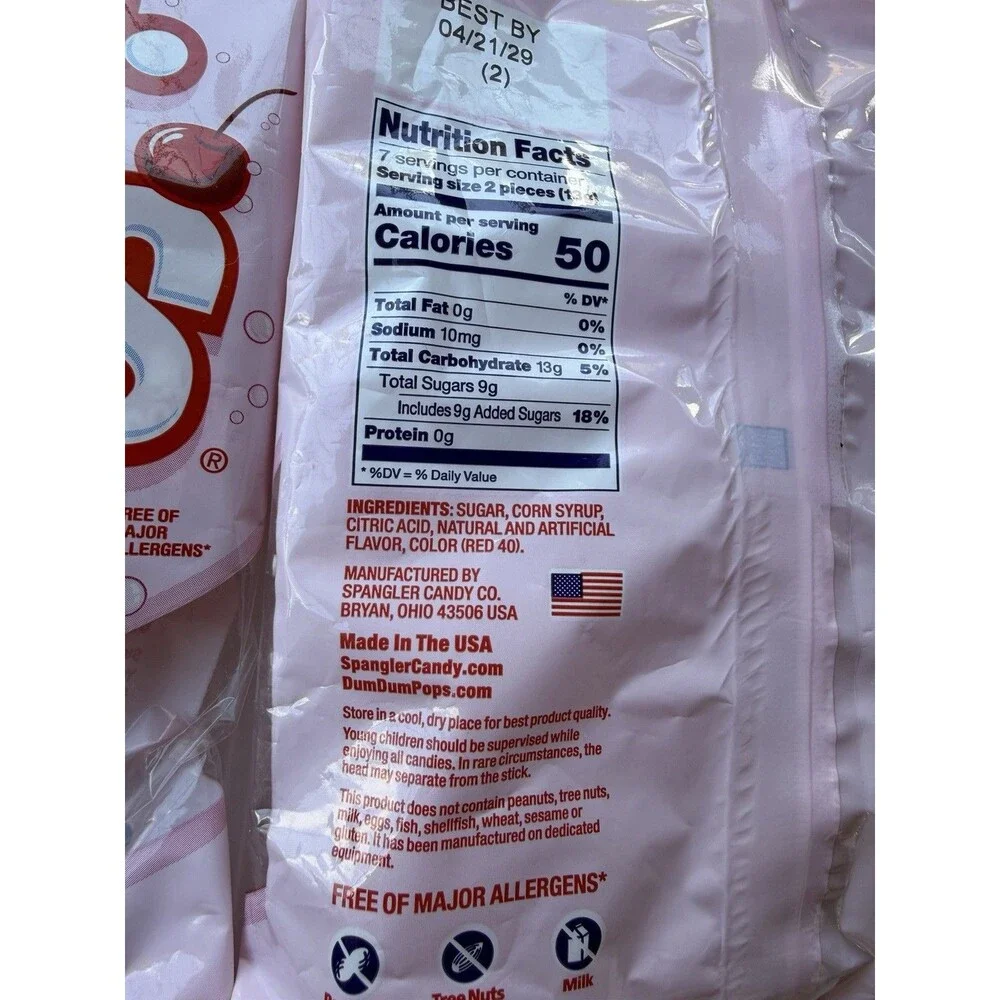2pc Dum-Dums Shirley Temple Flavored Lollipops 3.5 Oz Bags Cherry Indv Wrap Pops